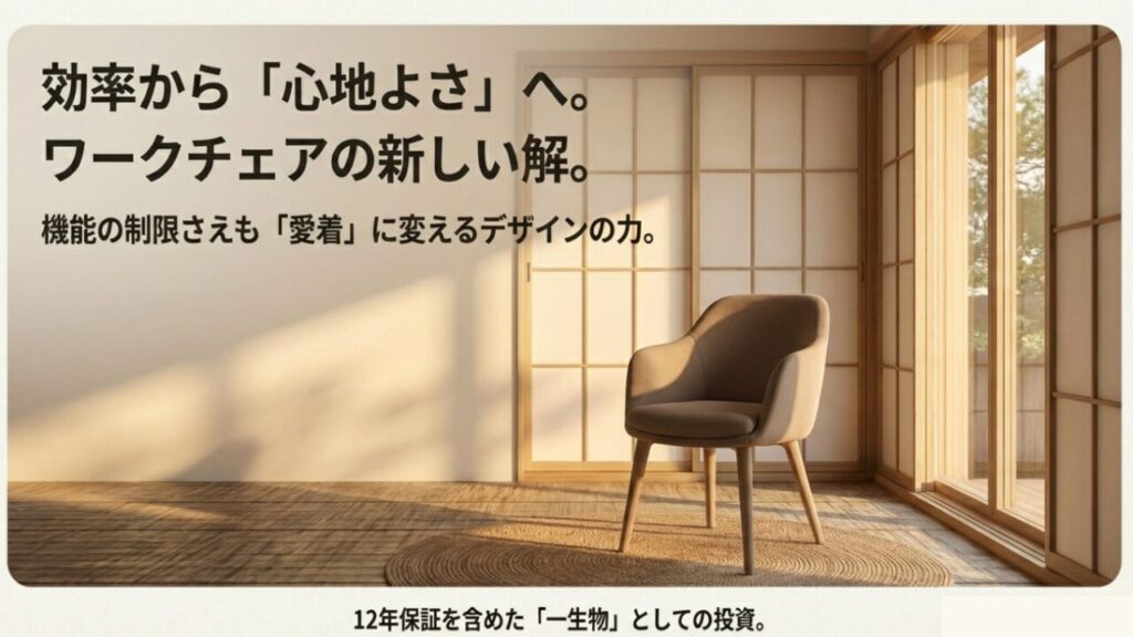 12年保証を含めた投資価値と、機能制限を超えたデザインの魅力を伝えるまとめのスライド
