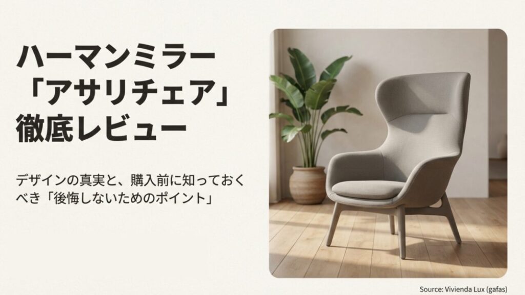 ハーマンミラーのアサリチェアの全体像と、デザインの真実や後悔しないポイントを解説するレビュー記事の表紙画像