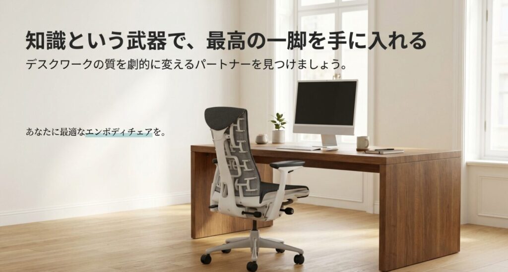 書斎のデスクに配置されたハーマンミラーのエンボディチェア。最高のデスクワーク環境のイメージ