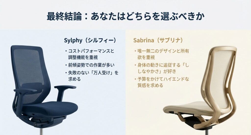 ユーザーの重視するポイント別にシルフィーかサブリナかを判定するチャート