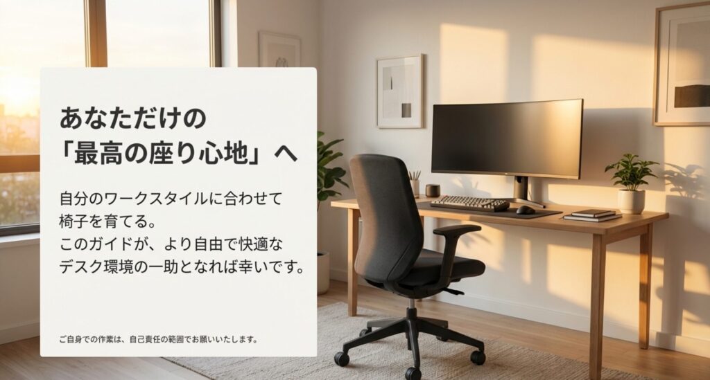 「最高の座り心地へ」というメッセージと共にワークスタイルに合わせた椅子の成長を促す結び