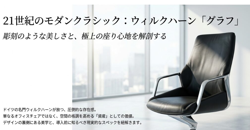 21世紀のモダンクラシック、ウィルクハーン・グラフのエグゼクティブチェアとしての魅力を紹介するスライド