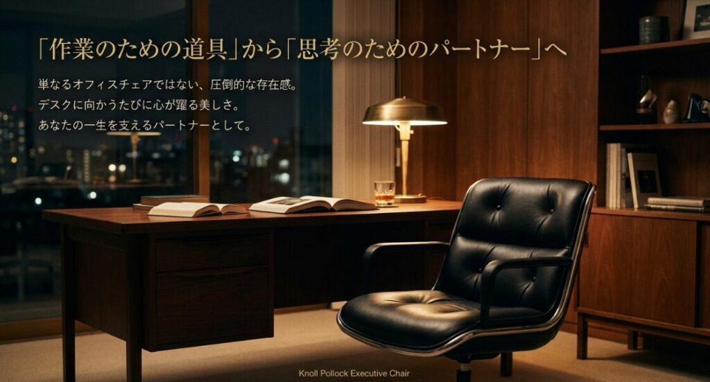 「作業のための道具から思考のためのパートナーへ」というキャッチコピーが入ったポロックチェアのイメージ画像