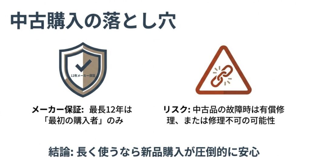 スチールケースの12年長期保証と、中古購入時に保証が適用されないリスクについての注意喚起