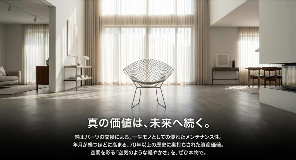 優れたメンテナンス性と歴史的価値を兼ね備えた、本物のダイヤモンドチェアを手にする意義。