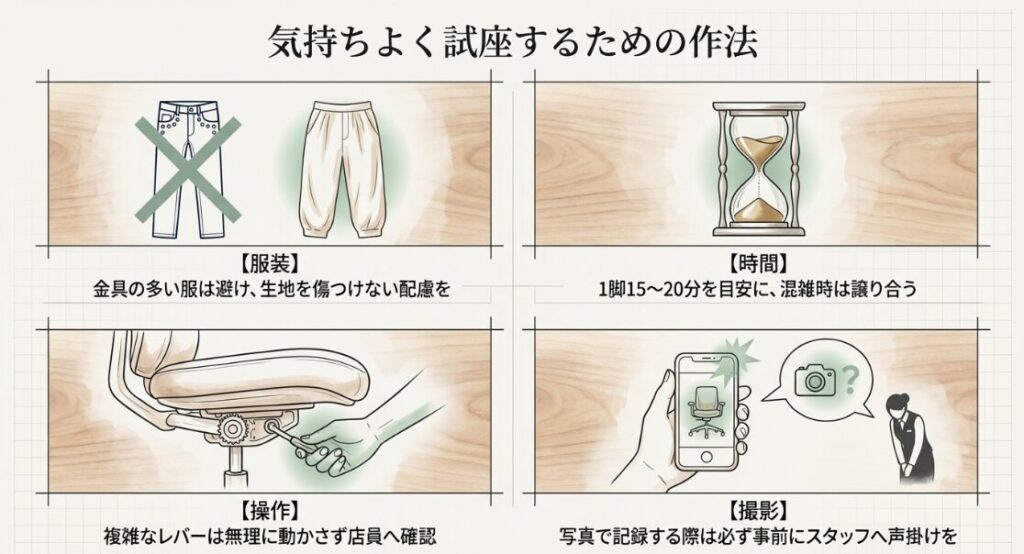 ショールームでの服装、占有時間、操作、撮影に関する4つのマナー