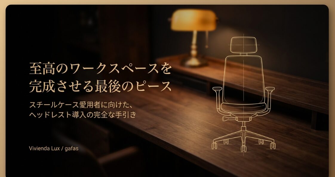 スチールケースのチェアにヘッドレストを導入するためのガイド資料の表紙。チェアの線画とタイトルが描かれている。