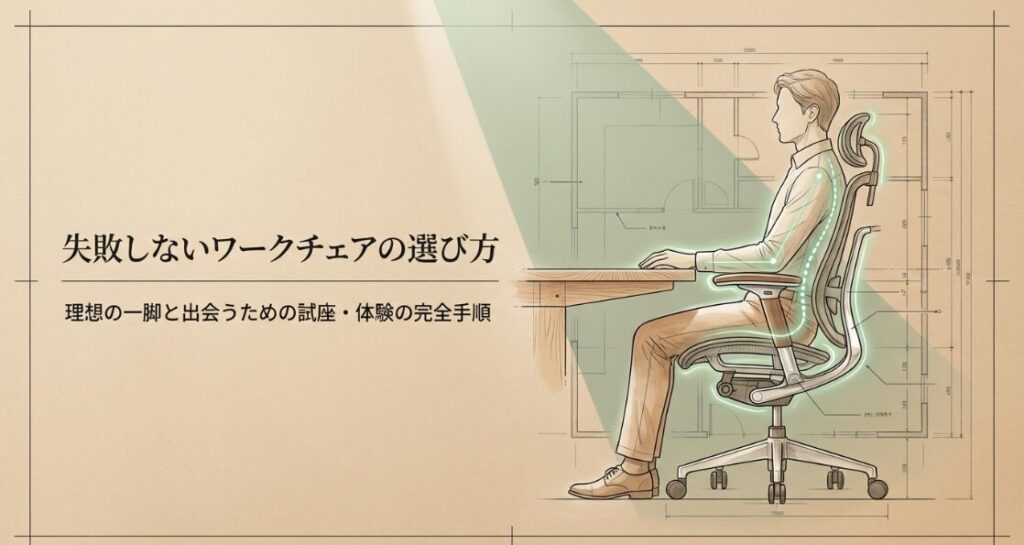 ワークチェア選びの基本と理想の一脚に出会う手順を解説するタイトルスライド
