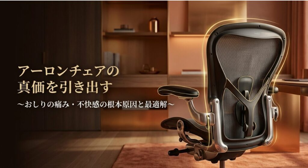 アーロンチェアのおしりの痛みや不快感の根本原因と最適解を解説するブログ記事のアイキャッチ画像