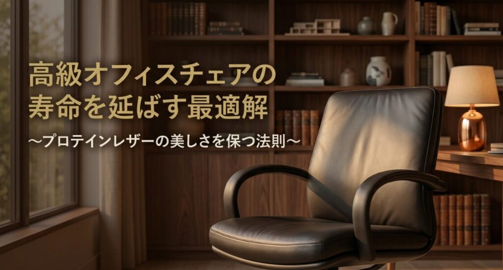 プロテインレザー製の高級オフィスチェアの寿命を延ばすためのメンテナンスガイドの表紙画像。